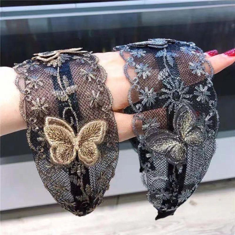 Flowers Lace Mesh Hair Band Wide Side Women Lace Hairbands Cute Hair Hoop Hair Accessories