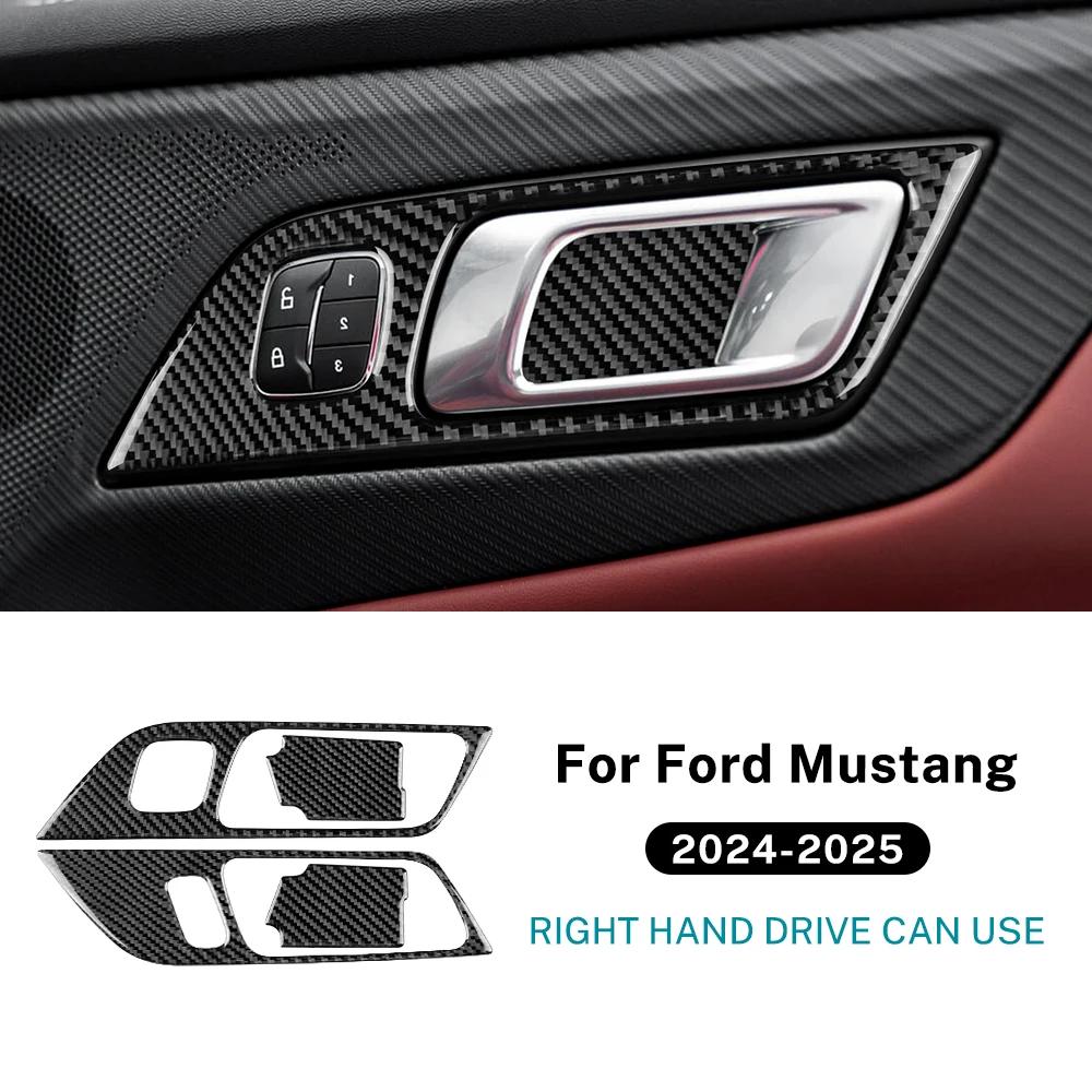 For Ford Mustang GT Dark Horse EcoBoost 2024 2025 2026 LHD RHD Real Soft Carbon Fiber Sticker Car Door Inner Handle Frame Trim