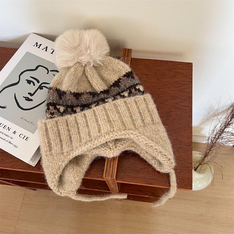 Корейская вязаная шапка с помпоном для детей - Теплая защита ушей для мальчиков и девочек