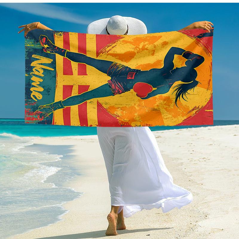 Custom Name Ultra-Soft Beach Towel with boxing Theme,Ideal for Pool - Camping, Diving - Perfect Travel Essential, Vibrant Beach Towel.
