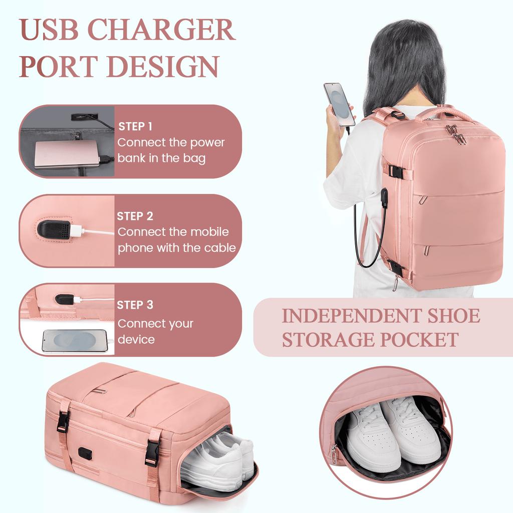 Дорожный рюкзак для женщин и мужчин, ручная кладь с портом для зарядки USB и отделением для обуви, сумка медсестры, рюкзак для выходных, бизнеса, походов