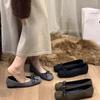 Evening Wind Women's Single Shoes 2025 New Bow Black Doudou Shoes Retro French Square Head Light Mouth Flat Shoes