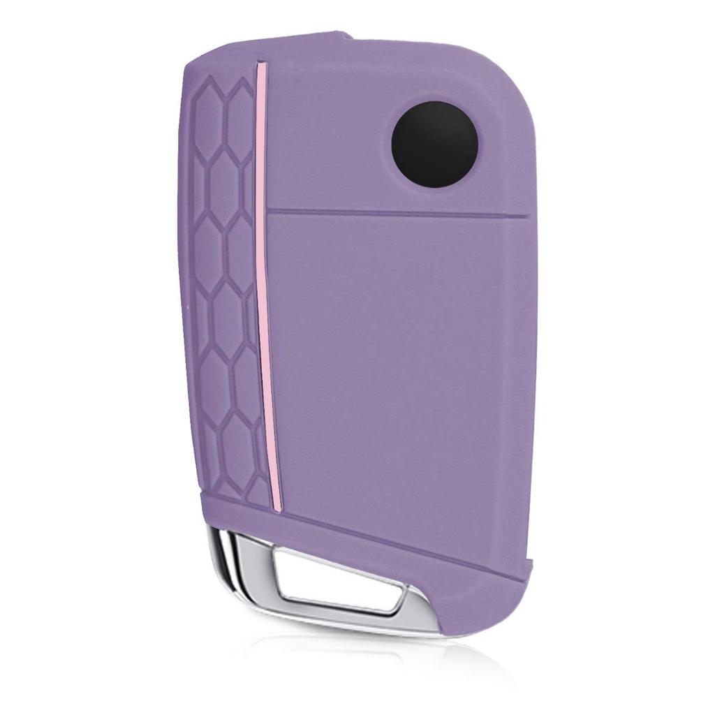 kwmobile Чехол для ключа совместим с: Чехол для автомобильного ключа VW Golf 7 MK7 с тремя кнопками - защитный чехол для автомобильного ключа, силиконовый, пастельно-фиолетовый/светло-розовый