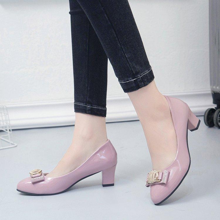 Maogu 2024 Новые женские туфли на каблуках Модные туфли из искусственной кожи Высокий каблук Небольшой толстый каблук Четыре сезона Туфли-лодочки Распродажа Черный