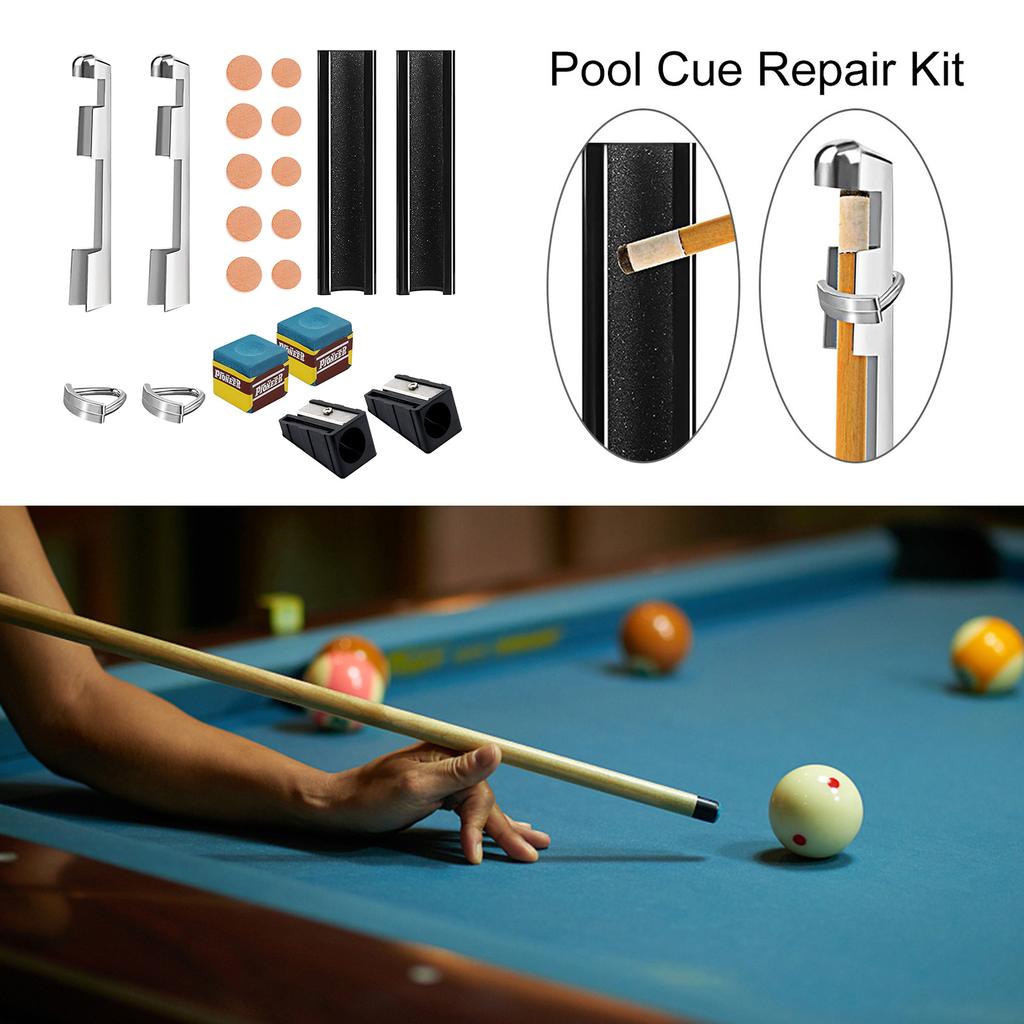 18Pcs Pool Cue Tips Stainless Cue Tip Clamp Cue Tip Shaper Chalk Cubes Pool Cue Repair Kits for Billiard Table Cue Tips