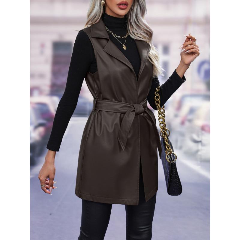 PU кожаный кардиган лямки жилет куртка женская осенняя лацкан темперамент жилет для поездок на работу куртка женская верхняя одежда изящная