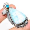 Natural Republic Larimar,Blue Topaz Stone 925 Sterling Silver Pendant 2.36" k6Y95