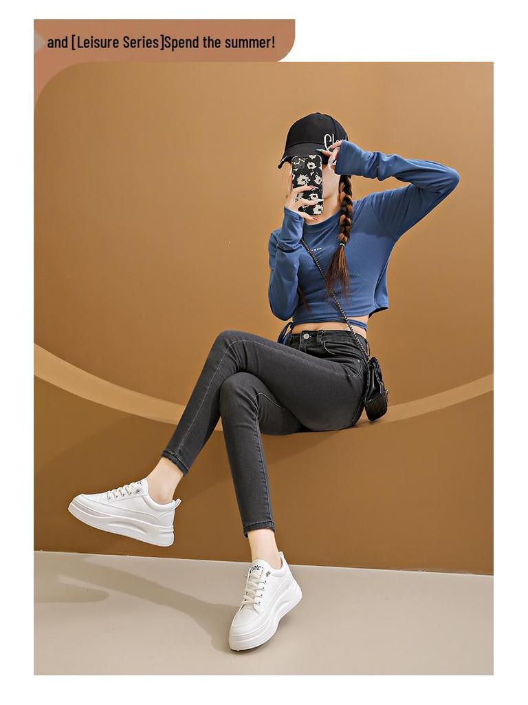 Женские осенние белые кроссовки на платформе 2024 года - Легкая, дышащая повседневная обувь с увеличением роста