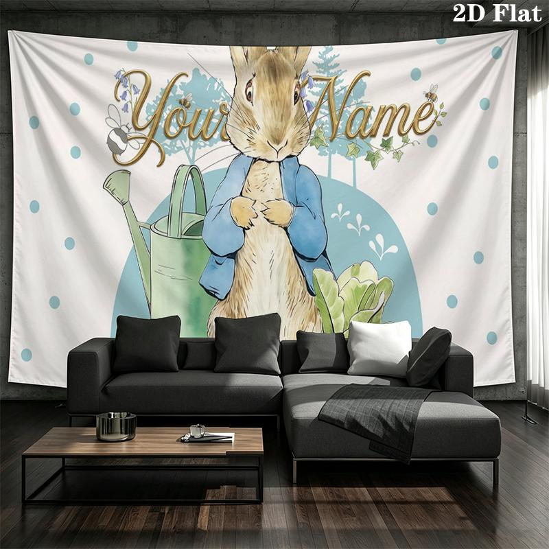 Custom Name,Peter Rabbit Wall tapestry, aesthetic printed fabric blanket, suitable for bedroom, living room, and home decor.