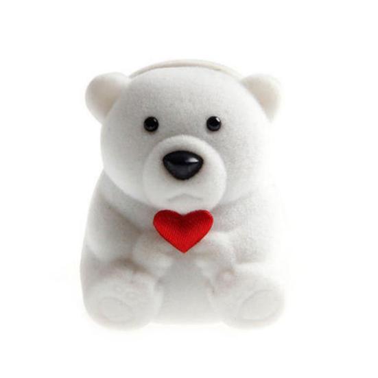 Creative Flocking Bear Love Heart Shape Jewelry Storage Ring Box Gift Holder