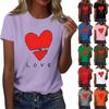 Ladies' Loose Comfortable Casual Fashionable Heart And LOVE Character Pattern Printed Round Neck Short Sleeved Shirt