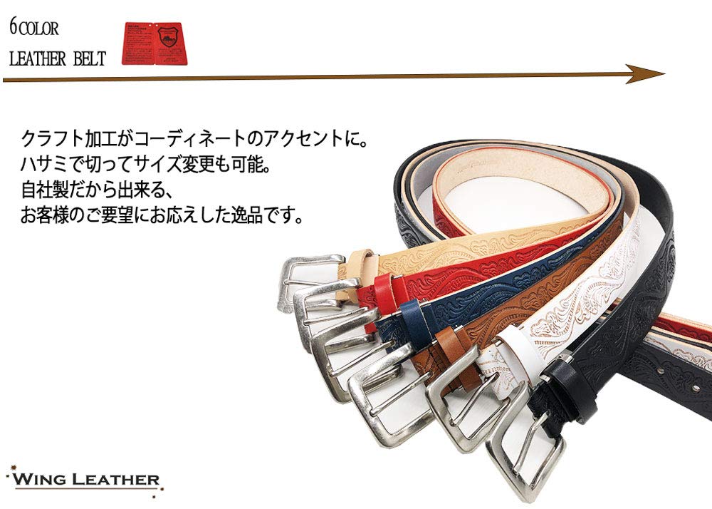 WING LEATHER Ремень из кожи Tochigi - Мужской повседневный ремень из натуральной кожи, Сделано в Японии, Коровья кожа, Местный, Стильный тисненый рисунок, 35 мм, W004, Размер M,