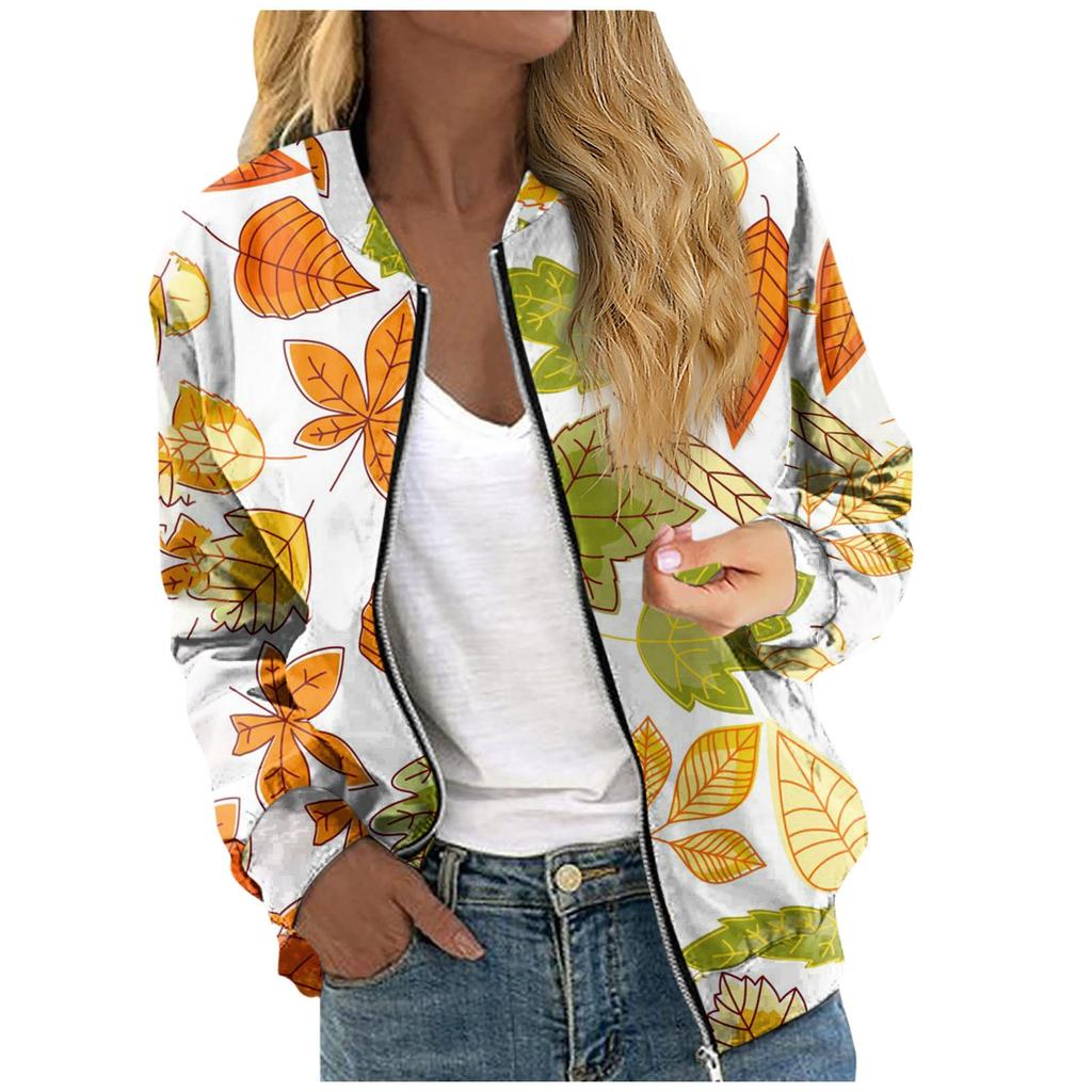 Куртки для женщин, легкие укороченные куртки с длинным рукавом на молнии, модная верхняя одежда с принтом, повседневные стеганые куртки с карманами