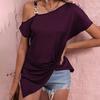 Цепной плечевой ремень с коротким рукавом, неровный подол, женская футболка с косым воротником, свободный топ на одно плечо