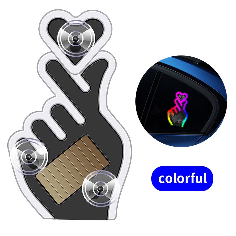 1/2PCS Car LED Solar Powered Heart-shaped Hand Gesture Atmosphere Light USB Charging Triangle Window Rear Window Decoration