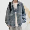 Men Denim Jacket Stylish Men's Denim Jacket Men Autumn Jacket Long Sleeves Thermal Buttons Pure Color Autumn Denim Jacket for Daily Wear