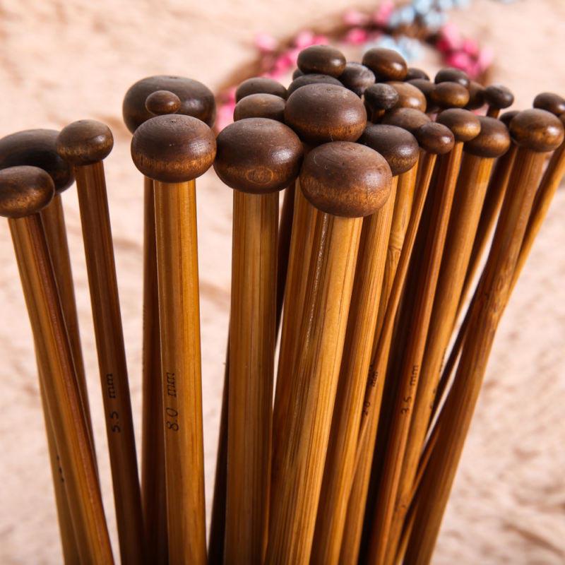 36Pcs 18 Sizes Single Pointed Carbonized Bamboo Knitting Needles Craft Crochet Tools Kit