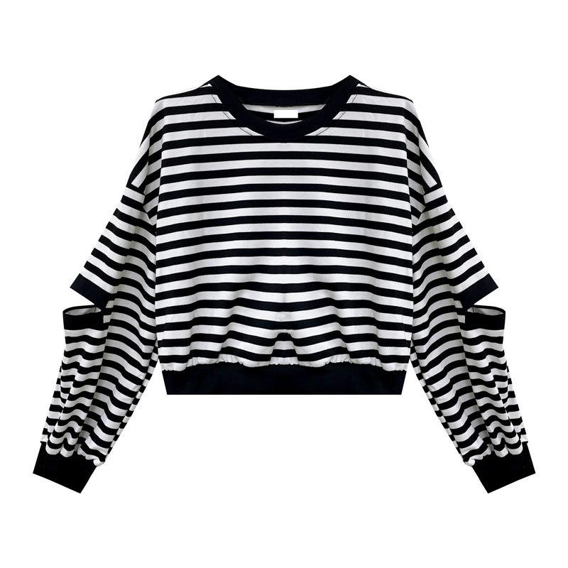 Тонкий свитшот в полоску с длинными рукавами для женщин на осень, новый дизайн, модный и уникальный студенческий топ