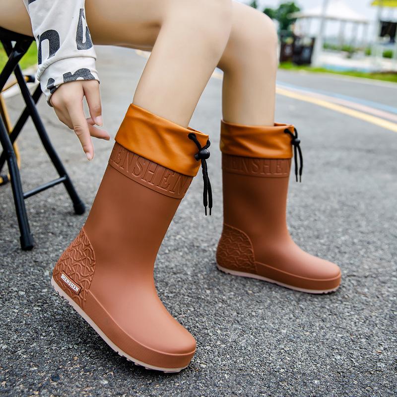 Women's Mid-tube Rain Boots Rubber Boots Warm Overshoes Waterproof Outdoor Non-slip Wear-resistant Fashion All-match Rain Boots