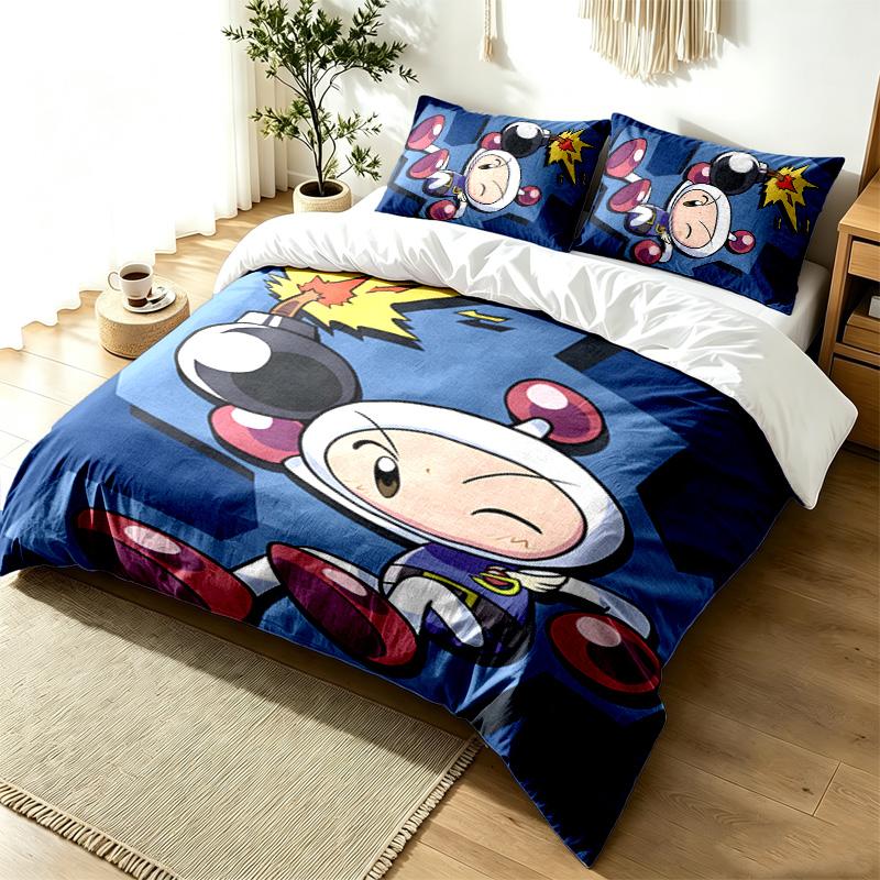 Bomberman 3pc Duvet Cover Set Simple Modern Bedding Set Wrinkle Resistant Soft Fabric All Season Use a perfect gift