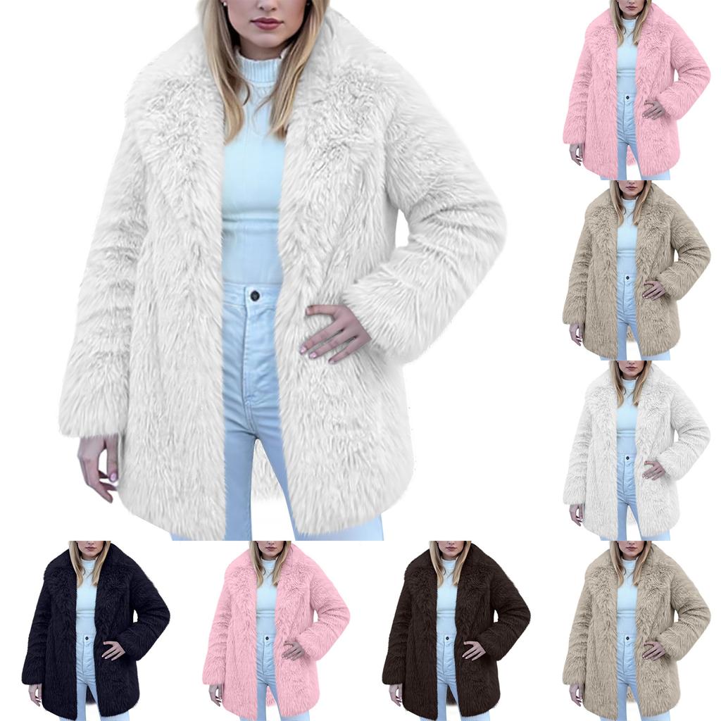 Women's Fashionable Warm Long Sleeve Solid Color Furry Collar Coat