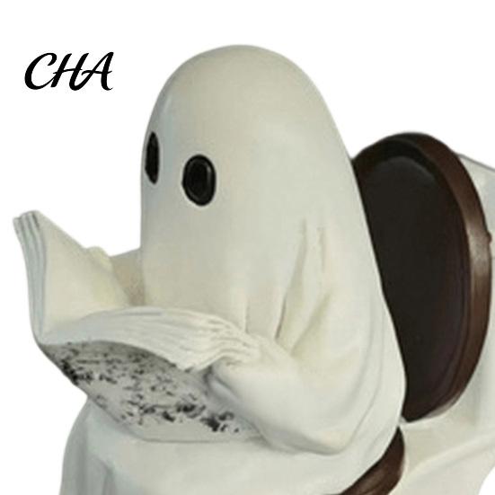 Funny Ghost Figurine Cute Halloween Figurine, Reading on Toilet Resin Statue, Desktop Ornament for Tiered Tray Tabletop Mantel Decor Desk