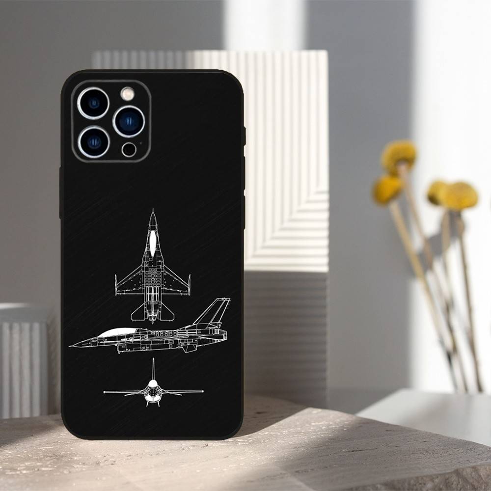Blueprints Art Aircraft For iPhone 12,14,13,15,8,7,16,11,17,X,Mini,Plus,Pro,XR,SE,XS,Max,Soft Silicone Black Case