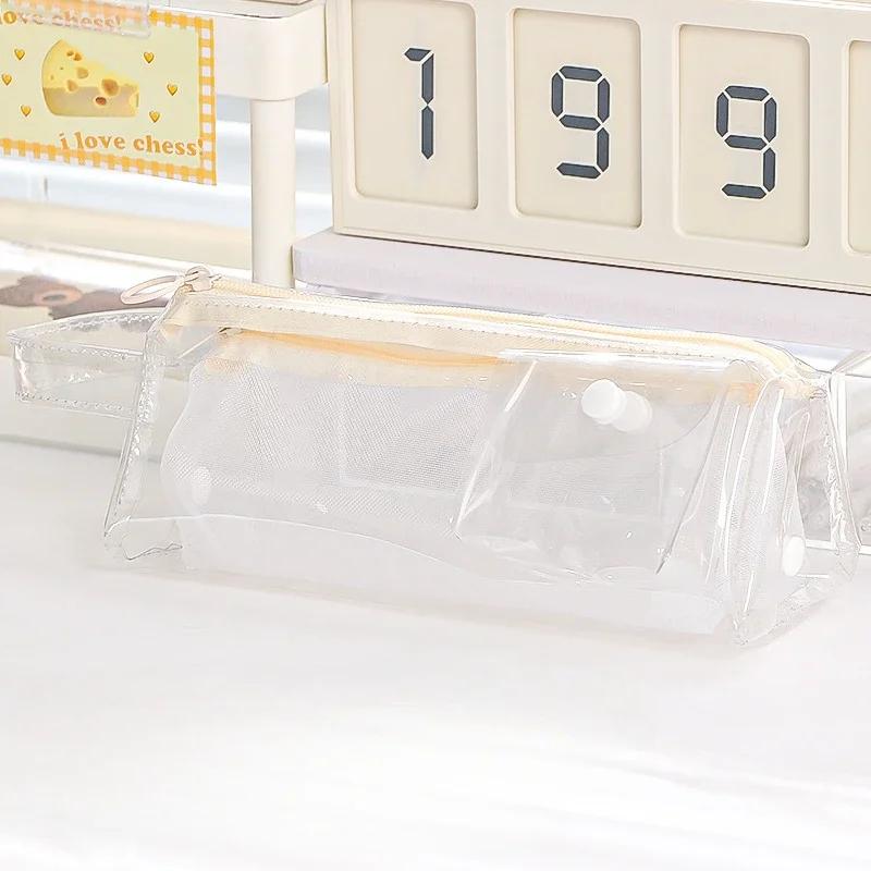 Simplicity Creative Design Pencil Case Fashion Solid Color Transparent Stationery Organizer Large Capacity Portable Pencil Pouch
