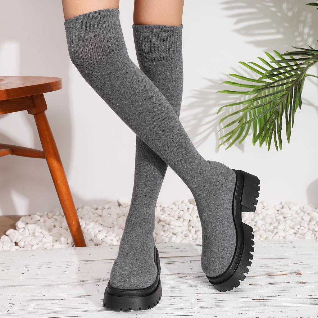 Women Knee-High Boots Comfortable Elastic Socks Boots Outdoor Thick Sole Shoes For Women Autumn/Winter Brand Fashion Boots Women