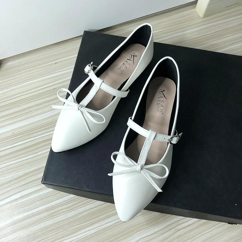 Женские туфли на плоской подошве, новые весенние туфли-лодочки Мэри Джейн с бантом, белые женские повседневные туфли на плоской подошве из мягкой кожи, размер 41, 42, 43