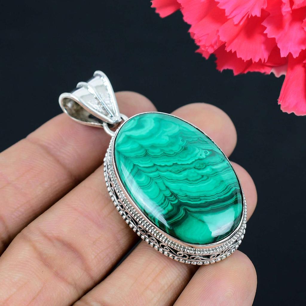 Кулон из драгоценного камня малахита, твердый кулон из стерлингового серебра 925 пробы, ювелирный подарок для унисекс