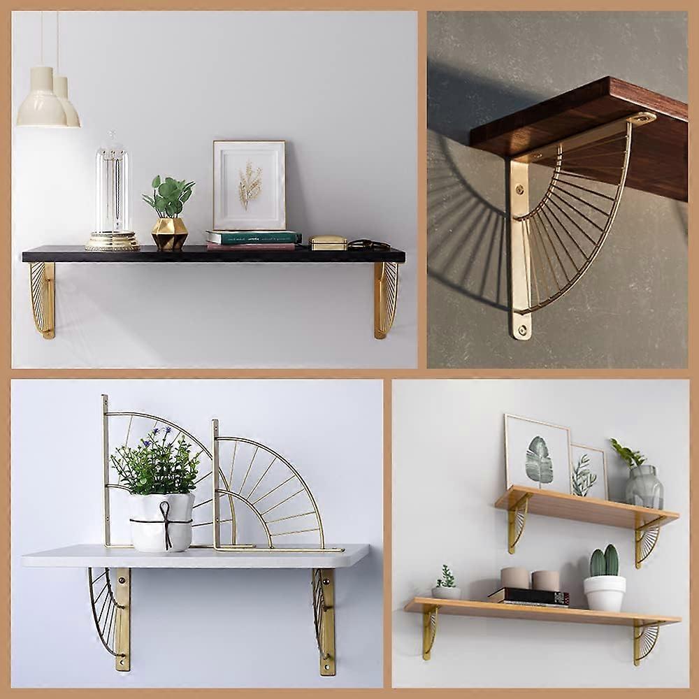 Набор из 2 настенных кронштейнов для полок 200 мм из нержавеющей стали Кронштейн-консоль Настенный кронштейн Железная настенная полка Кронштейны для полок Кронштейны (Золото)