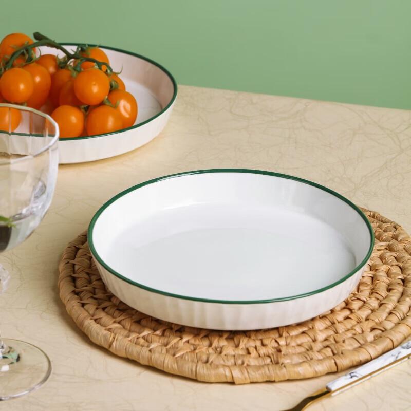 Элегантные керамические глубокие суповые тарелки с нефритово-зеленым ободком, набор из 4 штук