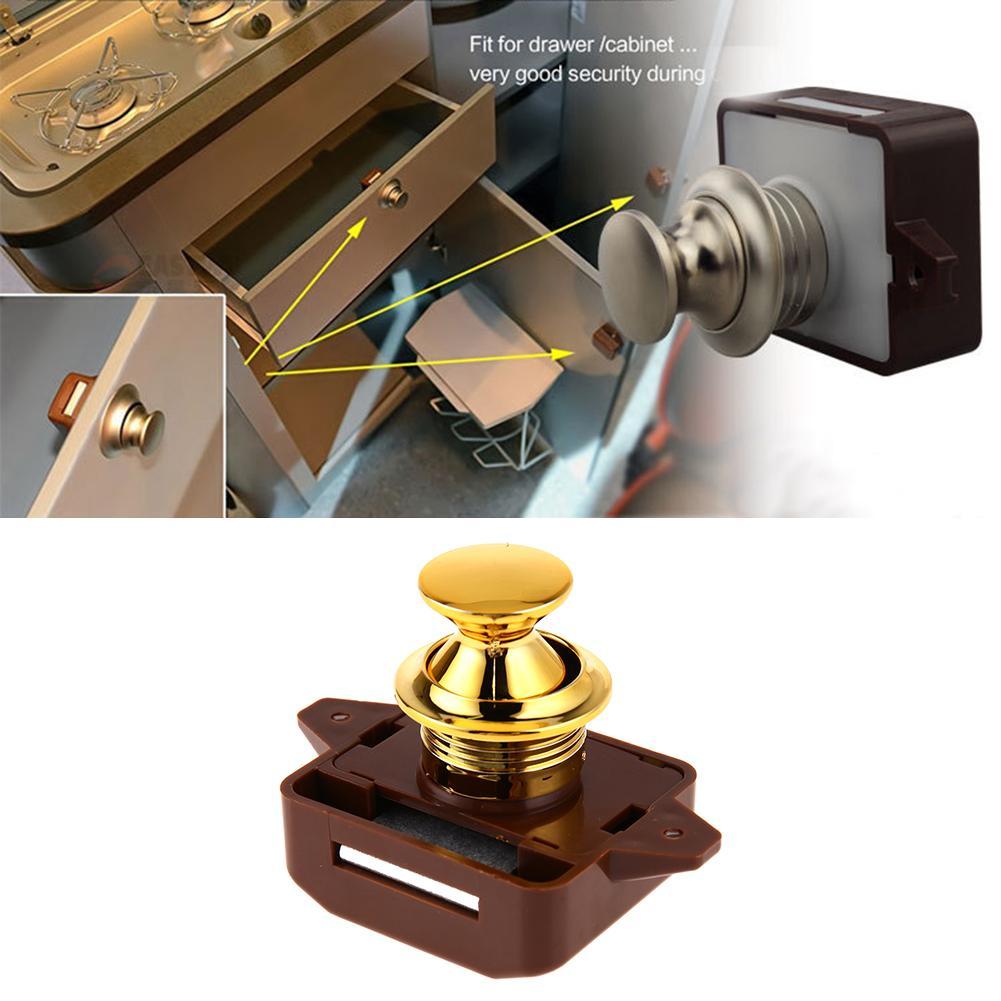 RV Drawer Push Latch Metal Campers Cupboard Door Knob Latch Catches Lock Keyless RV Push Button Cabinet Locks for Camper Caravan