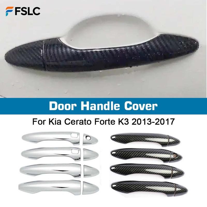Car Stickers Door Handle Cover For Kia Cerato Forte K3 2013-2017 Chrome Silver Carbon Fiber