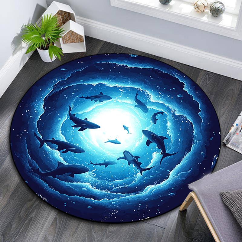 Sharks Round Area Rug,Carpet Rug for Living Room Bedroom Sofa Playroom Decor,Non-slip Floor Mat