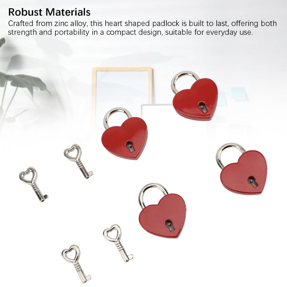 4sets Zinc Alloy Love Lock Red Mini Padlock Keyed Padlocks Heart Shaped Padlock For Diary Book