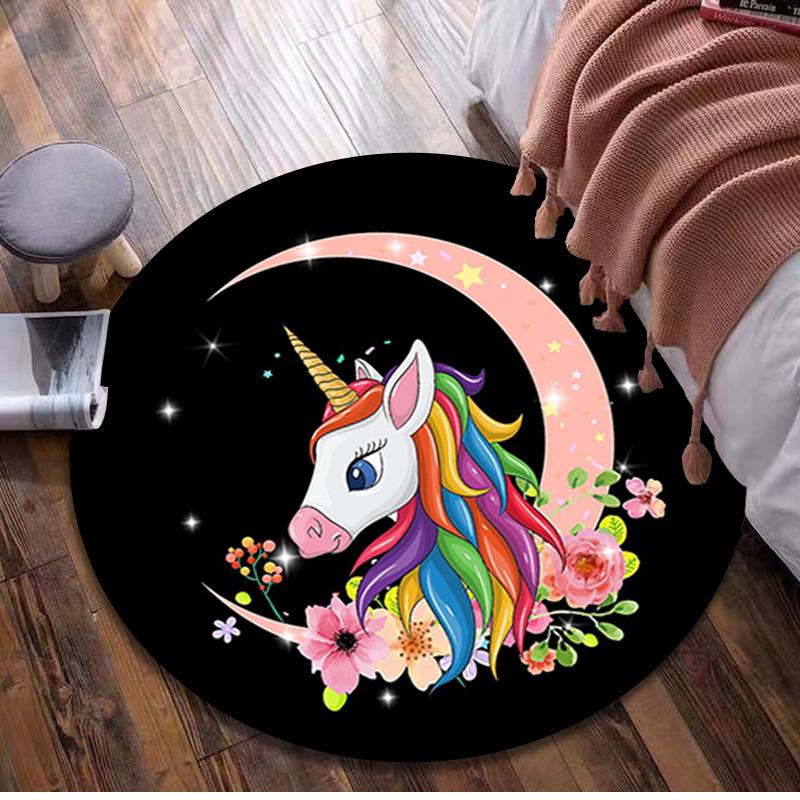 1Pc Unicorn Circular Print Rug - home decoration Carpet For Living Room Bedroom Flooring Computer Chair Area Rug