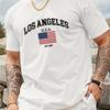 Summer Men's Round-neck American Los Angeles Flag Casual T-shirt, 100% Pure Cotton Casual Breathable Short-sleeved Top