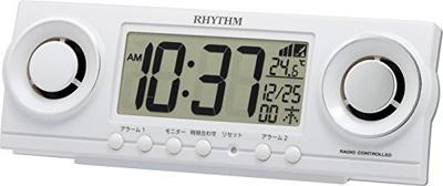 RHYTHM Громкий Будильник, Радиоуправляемый, Цифровой, 20 Звуков и Двойной Будильник, Подходит для Butler Juke, Белый