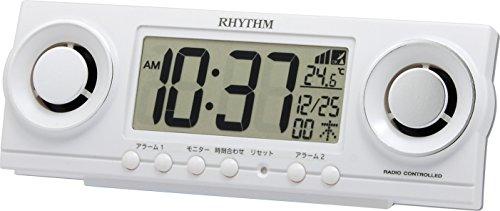 RHYTHM Громкий Будильник, Радиоуправляемый, Цифровой, 20 Звуков и Двойной Будильник, Подходит для Butler Juke, Белый