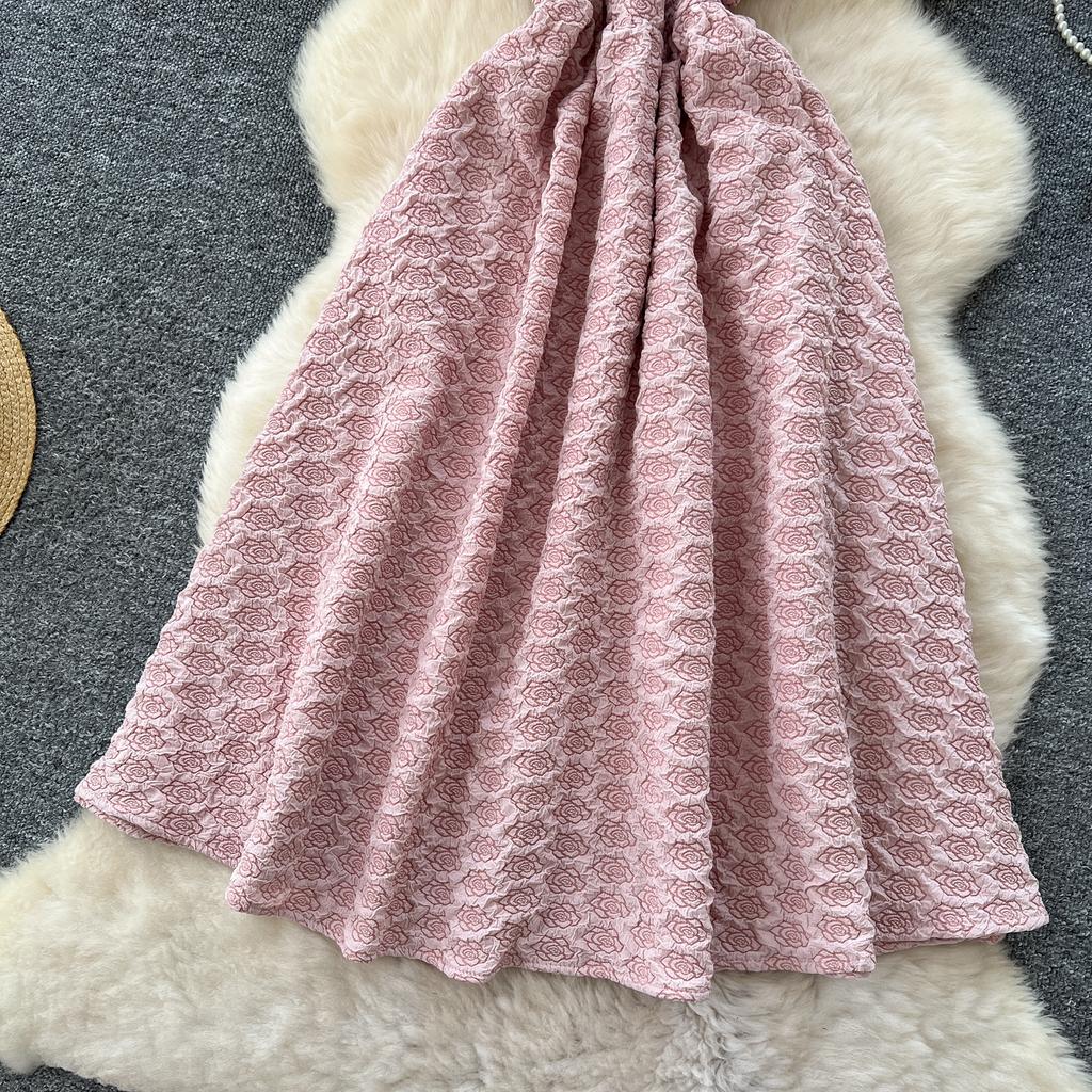 Summer Women Elegant Sleeveless Luxury Beading Collar Jacquard Flower Pink Birthdays Party Ball Gown Dresses