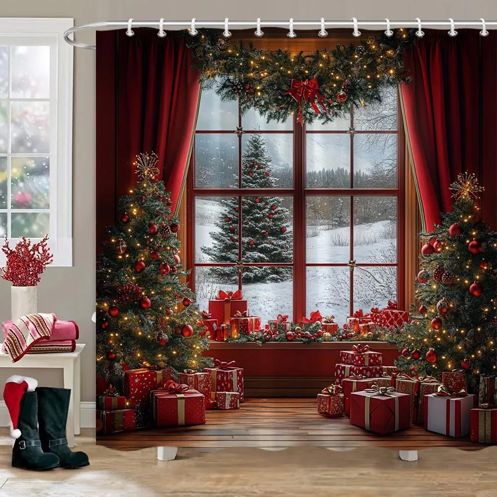 Рождественские подарки занавеска для душа Рождественская елка Зимний лес Кедр Природа Пейзаж Главная Настенная ткань Шторы для ванной Декор