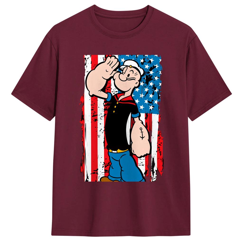 Popeyed the Sailor Unisex Salute American Flag TShirts Pure Cotton Tees Summer Short Sleeve TShirt O Neck Popular Loose Tshirt