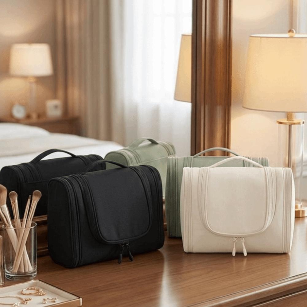 Multi-functional Nylon Hanging Toiletry Bag Three Zipper Waterproof Cosmetic Bag with Hook Dust-proof Make Up Bags Unisex