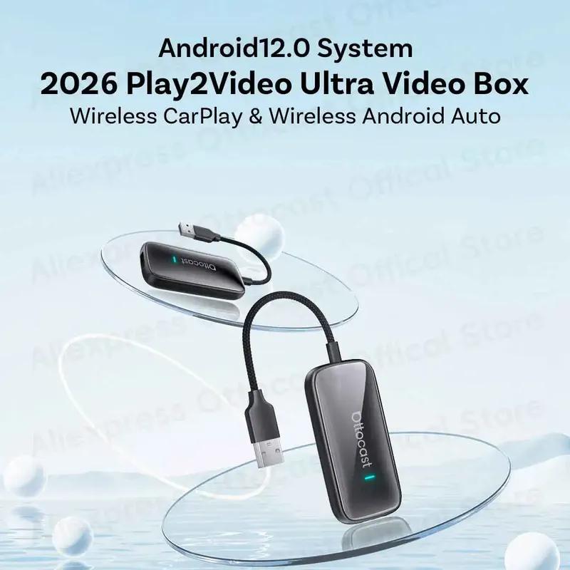 OTTOCAST 2026 Play2Video Ультра Беспроводной Адаптер CarPlay Android Auto для Netflix Youtuber Wifi для Chevrolet Ford VW Toyota Benz