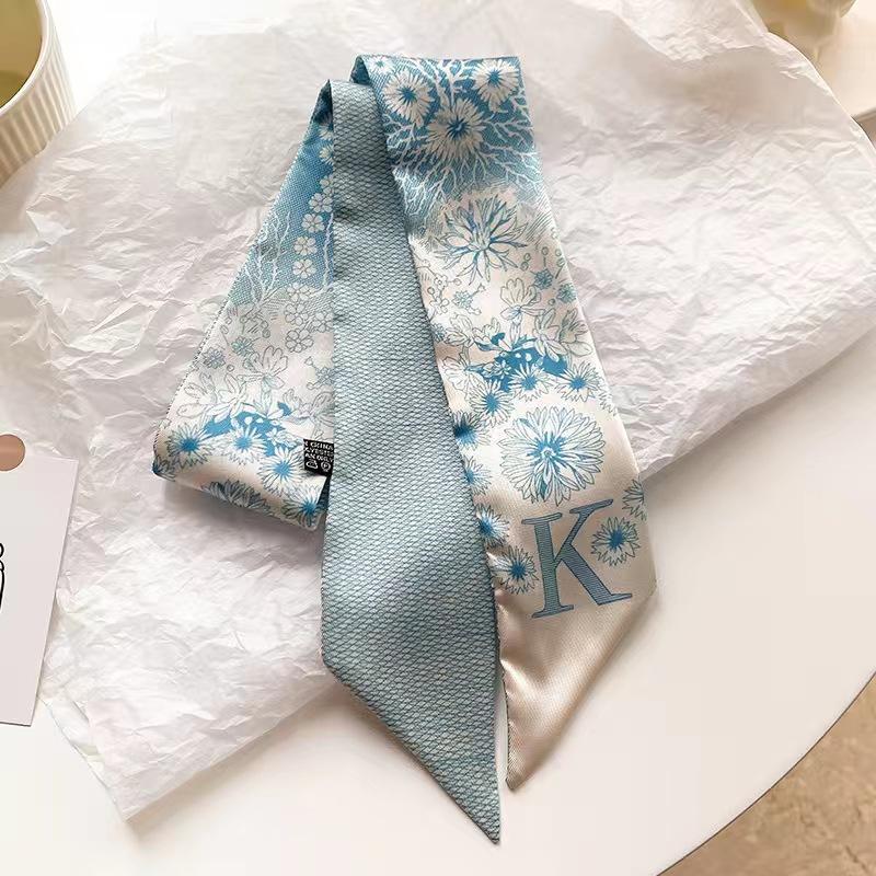 Маленький белый и нежно-зеленый шелковый шарф для женщин, тонкая лента, повязка на голову, резинка для волос, украшение для сумки, длинный