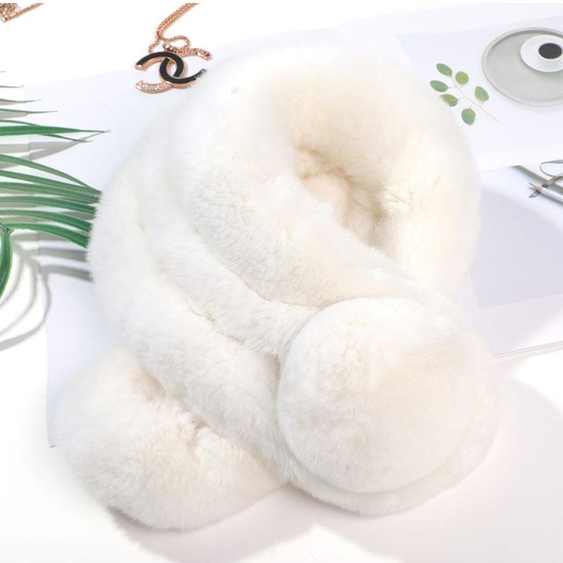Real Rabbit Fur Scarf, Thickened Rex Rabbit Hair Big Ball Three-tube Japanese Scarf for Men and Women In Autumn and Winter, Keeping Women's Neck Warm