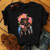 Fashion Butterfly Dream Catche T-Shirt Women Feather Graphic Cartoon Printed Black T-Shirts Woman Summer Clothes