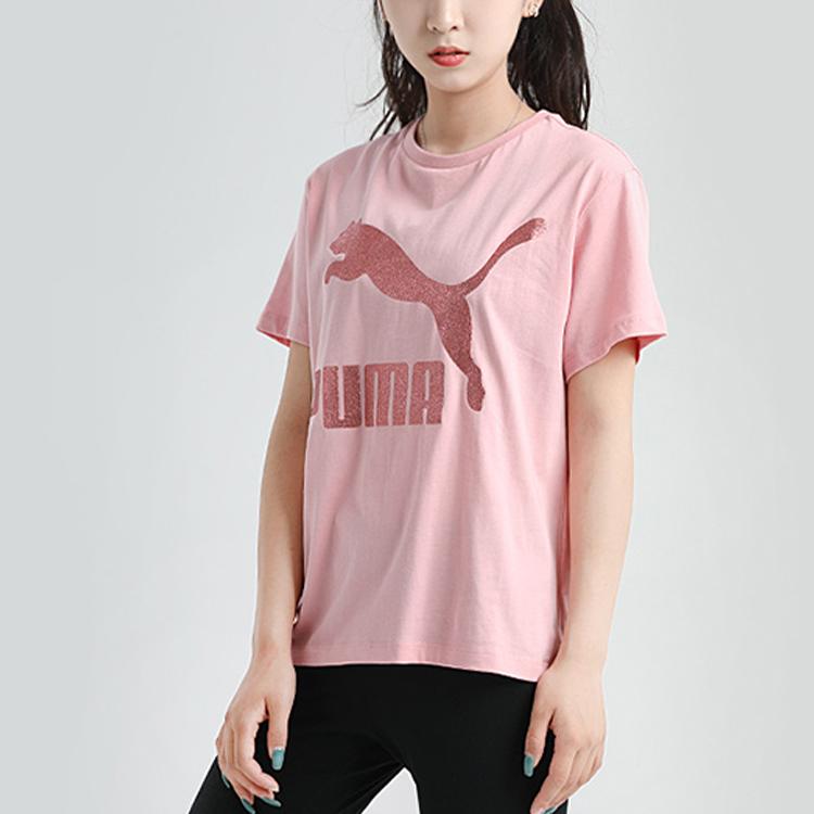 Puma Футболка с коротким рукавом и круглым вырезом с логотипом, женские топы, розовые 530005-14